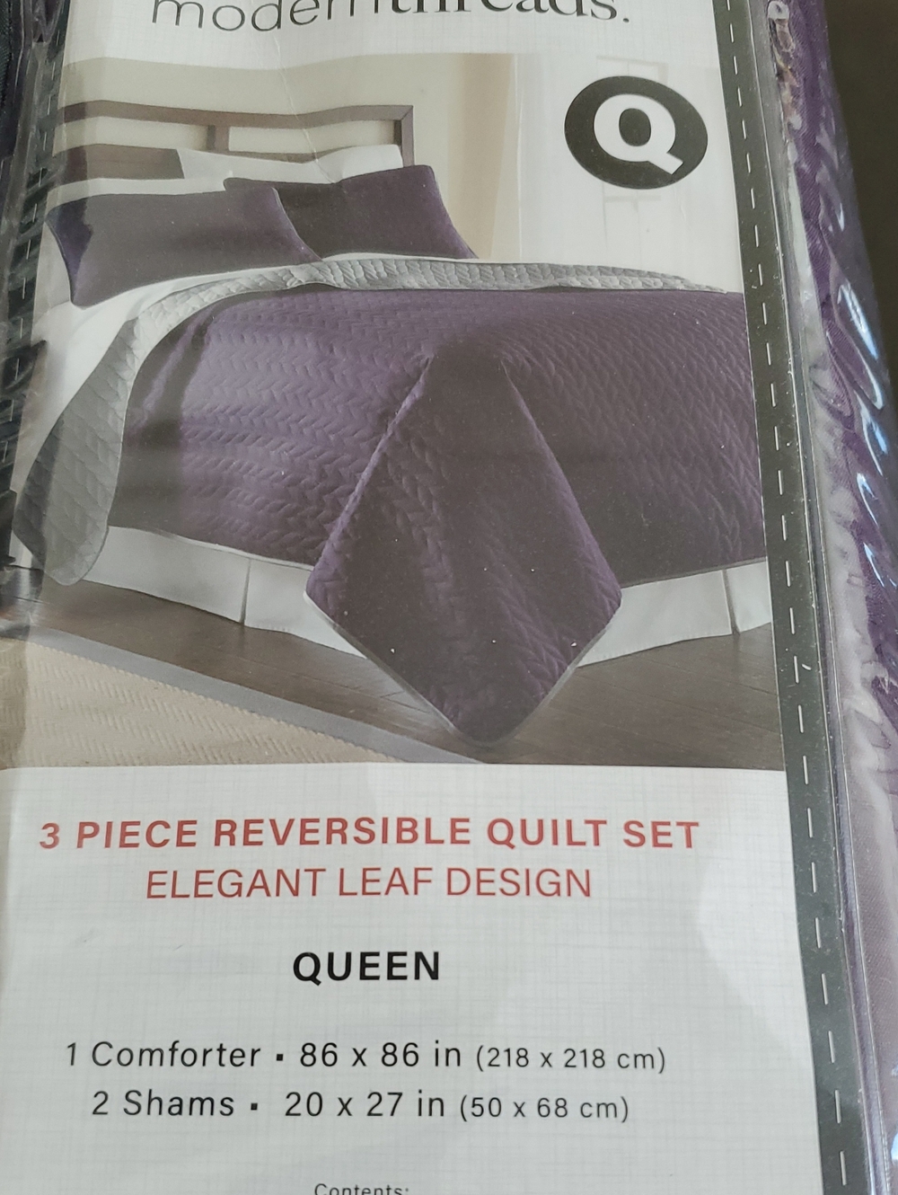 Reversible Purple Quilt&Shams Set(3 Piece) Queen Bedding New In Bag
